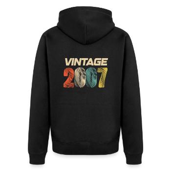 Jahrgang 2007 Retro - Bestseller - Unisex Premium Bio Zip Hoodie - Schwarz - Hinten - Nico (187cm)