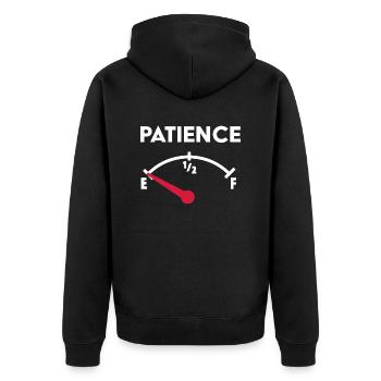 Patience - Unisex Premium Organic Zip Hoodie - black - Back - Nico (187cm)