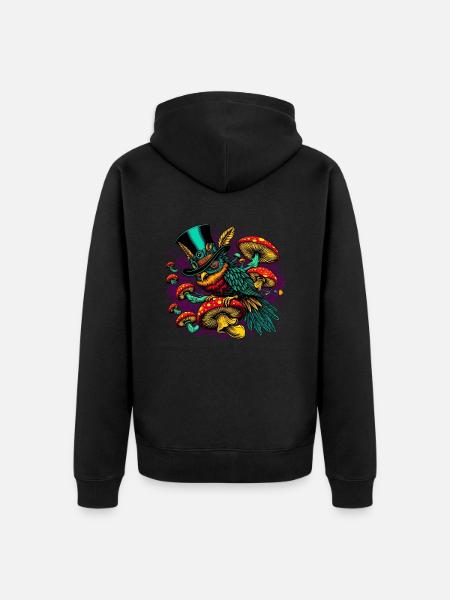 Bunte Eule mit Zylinderhut - Unisex Premium Bio Zip Hoodie - Schwarz