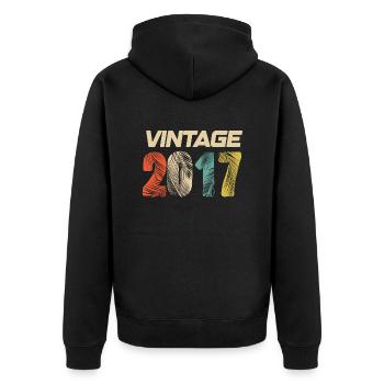 Jahrgang 2017 Retro - Bestseller - Unisex Premium Bio Zip Hoodie - Schwarz - Hinten - Nico (187cm)