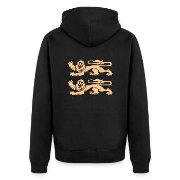 Löwen Normandie - Stil Vintage - Unisex Premium Bio Zip Hoodie - Schwarz - Hinten - Nico (187cm)