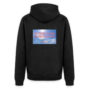 Scheiss da nix 3 - Unisex Premium Bio Zip Hoodie - Schwarz - Hinten - Nico (187cm)