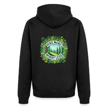Hike More Worry Less - Unisex Premium Organic Zip Hoodie - black - Back - Nico (187cm)
