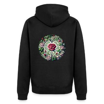 Rosen - Unisex Premium Bio Zip Hoodie - Schwarz - Hinten - Nico (187cm)