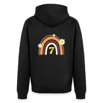 7. Geburtstag Gelber Regenbogen - Unisex Premium Bio Zip Hoodie - Schwarz - Hinten - Nico (187cm)