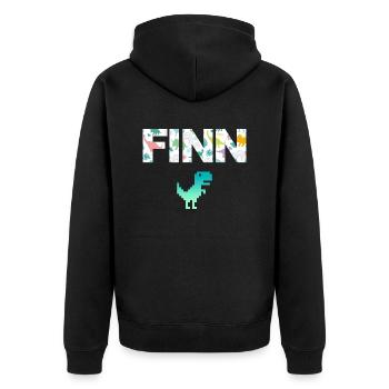 FINN - Schöner Jungen Name mit Dinosaurier - Unisex Premium Bio Zip Hoodie - Schwarz - Hinten - Nico (187cm)