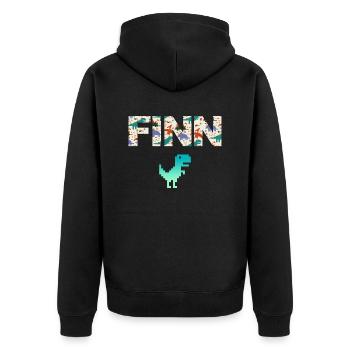 FINN - Beau prénom de garçon avec dinosaure - Veste à capuche bio Premium Unisexe - noir - Dos - Nico (187cm)
