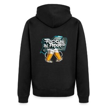 Recycling ist in vollem Gange - Unisex Premium Bio Zip Hoodie - Schwarz - Hinten - Nico (187cm)
