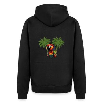 papagei paradise palmen - Unisex Premium Bio Zip Hoodie - Schwarz - Hinten - Nico (187cm)