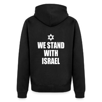 We stand with israel - Unisex Premium Bio Zip Hoodie - Schwarz - Hinten - Nico (187cm)