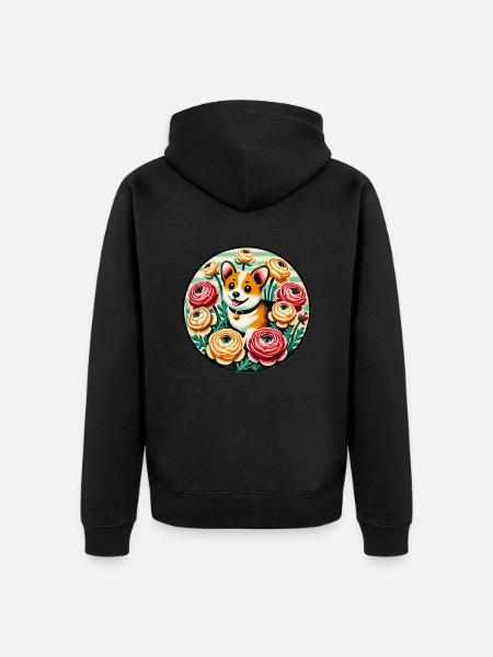 Cute Corgi - Unisex Premium Organic Zip Hoodie - black