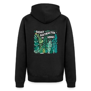Kräuter-Liebhaber: Leicht abgelenkt - Unisex Premium Bio Zip Hoodie - Schwarz - Hinten - Nico (187cm)
