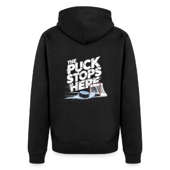Lustiges Hockey Design für Fans - Unisex Premium Bio Zip Hoodie - Schwarz - Hinten - Nico (187cm)