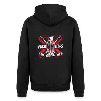 Lustiges Hockey Design für Fans - Unisex Premium Bio Zip Hoodie - Schwarz - Hinten - Nico (187cm)
