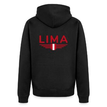 Lima Design – Experience Peru's Capital - Unisex Premium Organic Zip Hoodie - black - Back - Nico (187cm)
