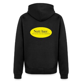 Nett hier, aber waren Sie schon mal in Schladming? - Unisex Premium Bio Zip Hoodie - Schwarz - Hinten - Nico (187cm)