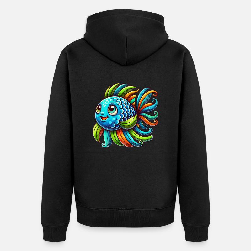 Bande dessinée de poisson - Veste à capuche bio Premium Unisexe - noir