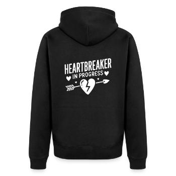 Herzensbrecher in Arbeit - Unisex Premium Bio Zip Hoodie - Schwarz - Hinten - Nico (187cm)