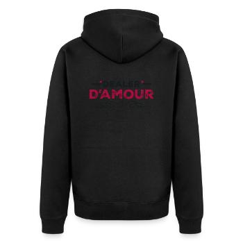 Love Dealer - Das Geschenk zum Valentinstag - Unisex Premium Bio Zip Hoodie - Schwarz - Hinten - Nico (187cm)