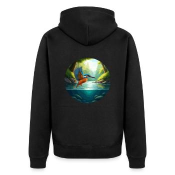 Kingfisher flies above stream - Unisex Premium Organic Zip Hoodie - black - Back - Nico (187cm)