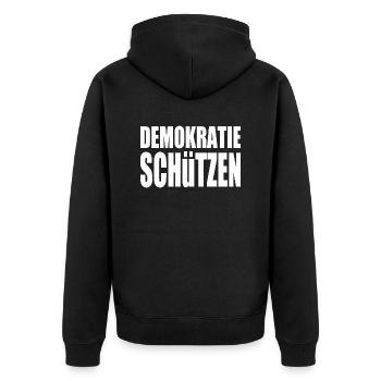 demokratie schützen - Unisex Premium Bio Zip Hoodie - Schwarz - Hinten - Nico (187cm)