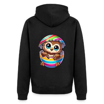 Mignon hibou dessin animé éclosion d’œuf de Pâques - Veste à capuche bio Premium Unisexe - noir - Dos - Nico (187cm)