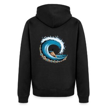 Friedliche Meereswelle mit Surf-Vibes - Unisex Premium Bio Zip Hoodie - Schwarz - Hinten - Nico (187cm)