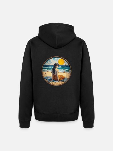 Mädchen am Strand - Unisex Premium Bio Zip Hoodie - Schwarz