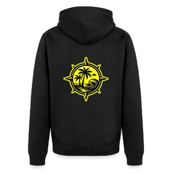 Kompass Palmen Ozean - Unisex Premium Bio Zip Hoodie - Schwarz - Hinten - Nico (187cm)