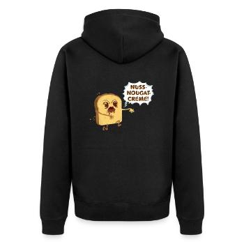 Zombie Toast: Nuss-Nougat-Creme - Unisex Premium Bio Zip Hoodie - Schwarz - Hinten - Nico (187cm)