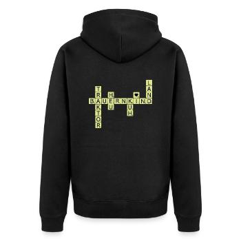 Schriftzug Bauernkind Traktor Heu Kuh Buchstaben - Unisex Premium Bio Zip Hoodie - Schwarz - Hinten - Nico (187cm)