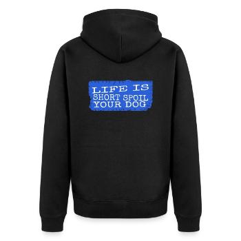 funny happy animal print animal welfare canine - Unisex Premium Bio Zip Hoodie - Schwarz - Hinten - Nico (187cm)