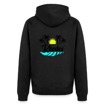 Rhodos - Unisex Premium Bio Zip Hoodie - Schwarz - Hinten - Nico (187cm)