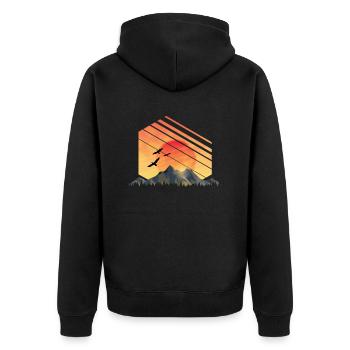 Bergpanorama Sonnenuntergang in den Bergen Berge - Unisex Premium Bio Zip Hoodie - Schwarz - Hinten - Nico (187cm)