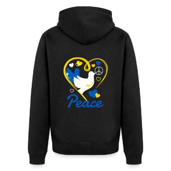 Ukrainische Friedenstaube mit Peacezeichen - Unisex Premium Bio Zip Hoodie - Schwarz - Hinten - Nico (187cm)