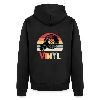 VINYL RETRO MUSIC DESIGN - Unisex Premium Bio Zip Hoodie - Schwarz - Hinten - Nico (187cm)