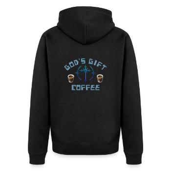 Coffee - Spruch - Unisex Premium Bio Zip Hoodie - Schwarz - Hinten - Nico (187cm)