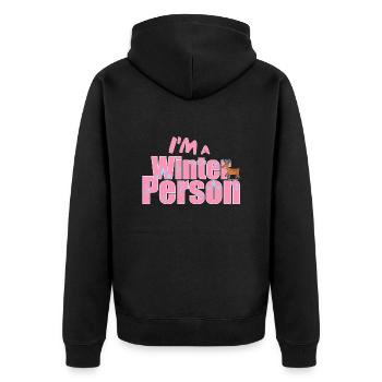 Winter - Winterspruch - Unisex Premium Bio Zip Hoodie - Schwarz - Hinten - Nico (187cm)