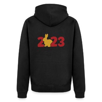 2023 Rabbit Red Gold - Unisex Premium Organic Zip Hoodie - black - Back - Nico (187cm)