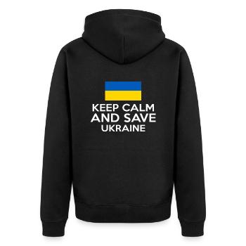 KEEP CALM AND SAVE UKRAINE - Unisex Premium Organic Zip Hoodie - black - Back - Nico (187cm)