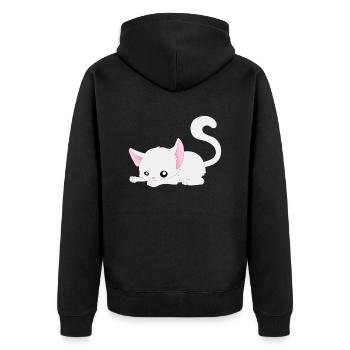 Katze Comic - Unisex Premium Bio Zip Hoodie - Schwarz - Hinten - Nico (187cm)