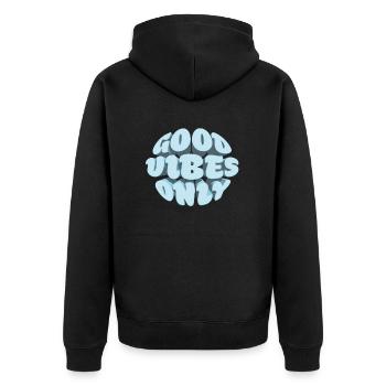 good vibes only - Unisex Premium Bio Zip Hoodie - Schwarz - Hinten - Nico (187cm)