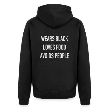 Wears black - Unisex Premium Bio Zip Hoodie - Schwarz - Hinten - Nico (187cm)