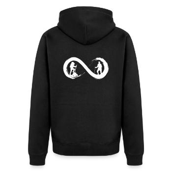 Wandern bis ins Unendliche - Unisex Premium Bio Zip Hoodie - Schwarz - Hinten - Nico (187cm)
