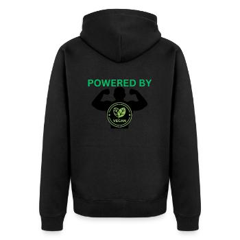 Veganer Stil mit Herz: Einzigartiges Design - Unisex Premium Bio Zip Hoodie - Schwarz - Hinten - Nico (187cm)