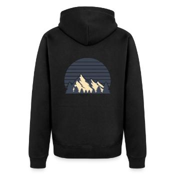 vintage sunset Berge weiß 2 - Unisex Premium Bio Zip Hoodie - Schwarz - Hinten - Nico (187cm)