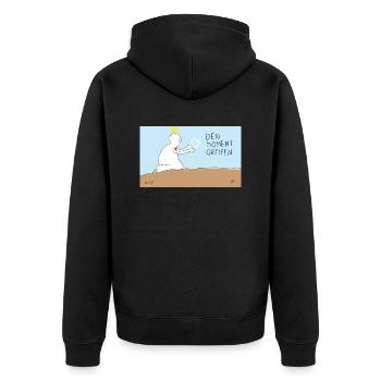 Den Moment greifen. - Unisex Premium Bio Zip Hoodie - Schwarz - Hinten - Nico (187cm)