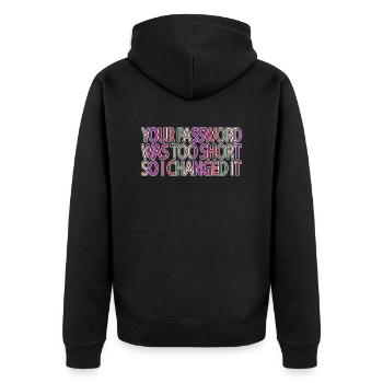 anonymous mask joke gift hacker but i do jokes - Unisex Premium Bio Zip Hoodie - Schwarz - Hinten - Nico (187cm)