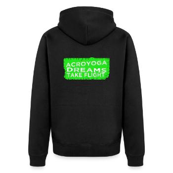 yoga happy strength training body positivity fun - Unisex Premium Bio Zip Hoodie - Schwarz - Hinten - Nico (187cm)