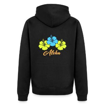 blume hibiskus aloha - Unisex Premium Bio Zip Hoodie - Schwarz - Hinten - Nico (187cm)